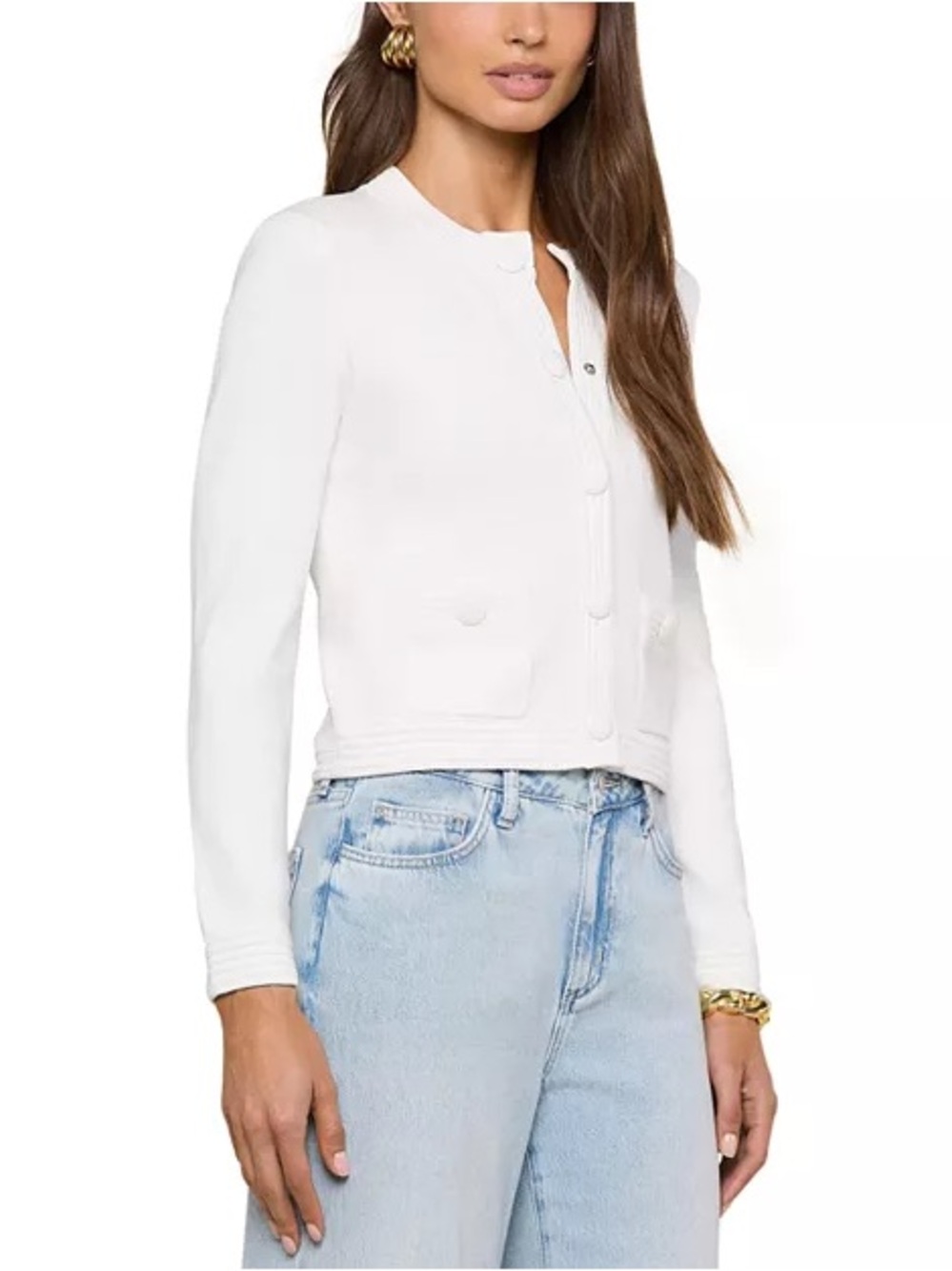 NWT L'AGENCE Patsy Crop Crewneck Cardigan in White - Picture 3 of 7